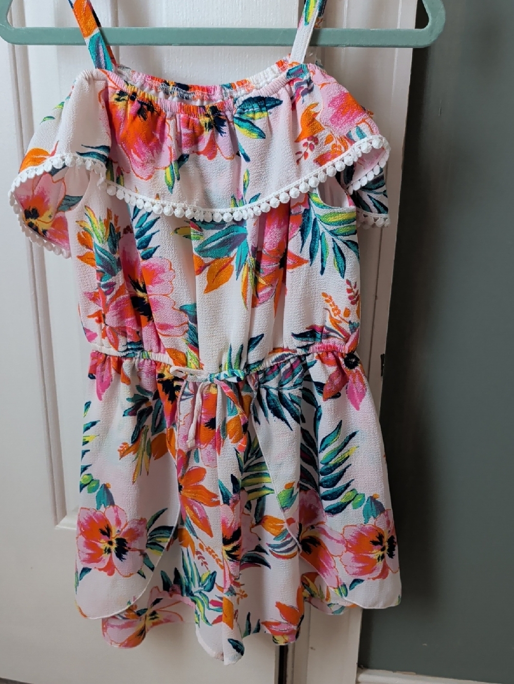 Floral Pom-Pom Off-Shoulder Romper